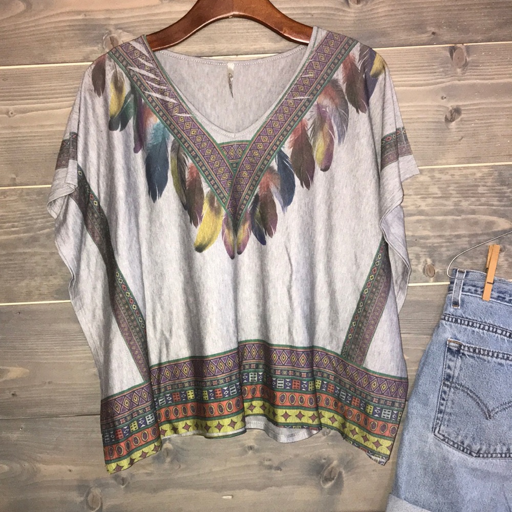Hippie feather print shirt